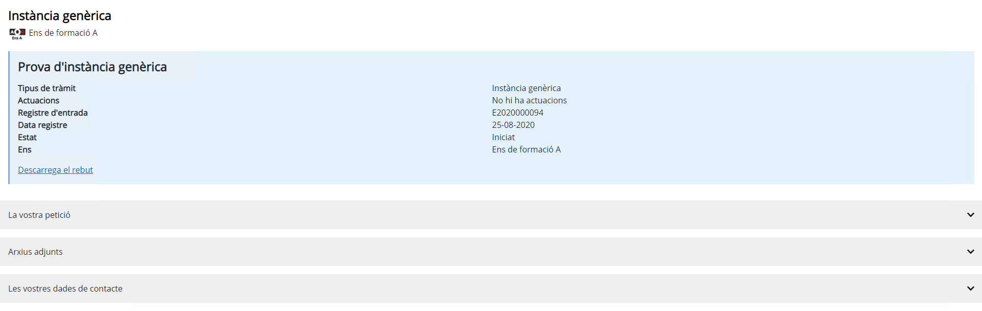 Información de un trámite de instancia genérica